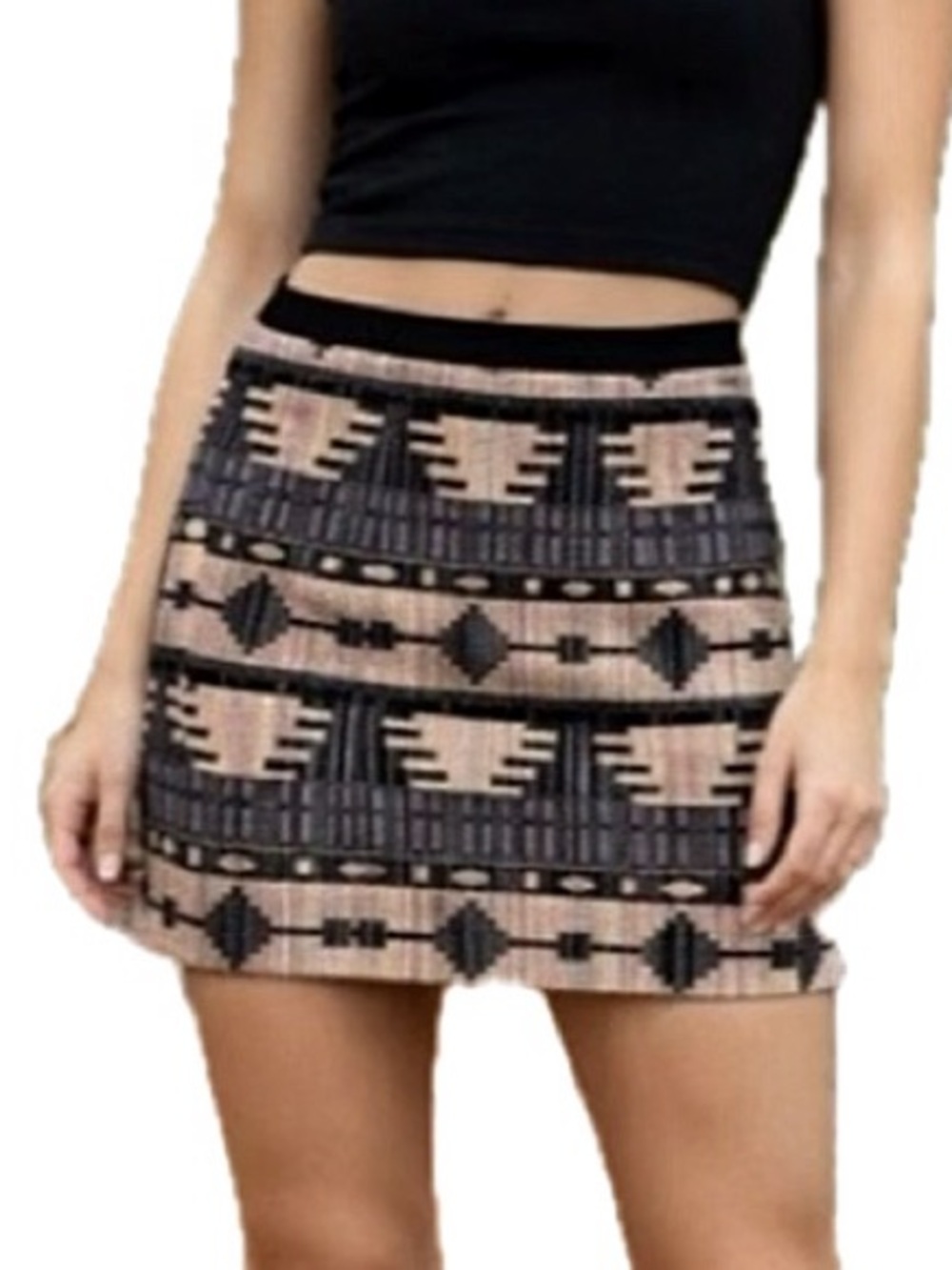 Alya Woven Aztec Patterned Mini Skirt Size M Rainbow A-Line Southwestern Print